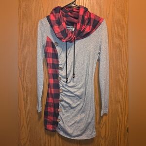 Gray Dress with Red Plaid Accents